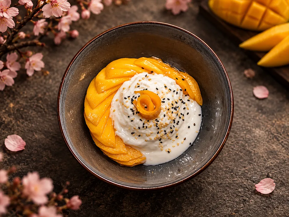 Arroz pegajoso con mango